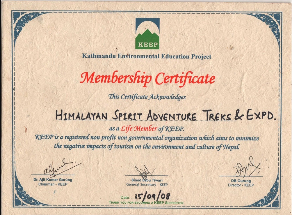 Certificate of KEEP