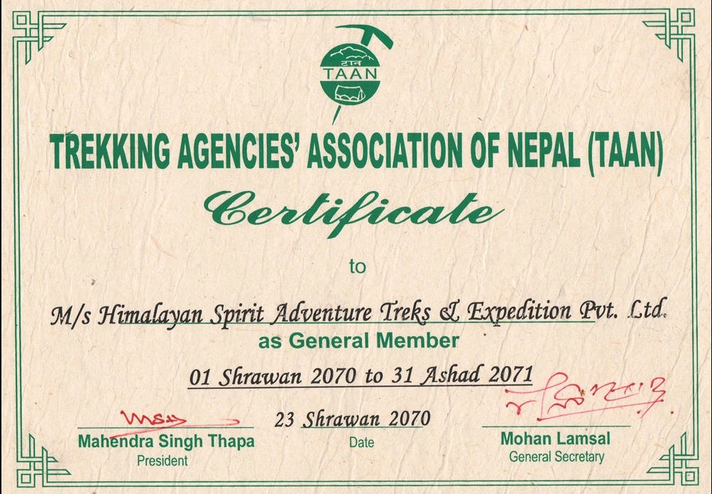 Certificate of TAAN
